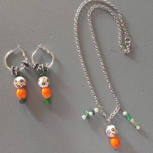 Handmade Jewelry Set Necklace/Hoop Dangle Earrings